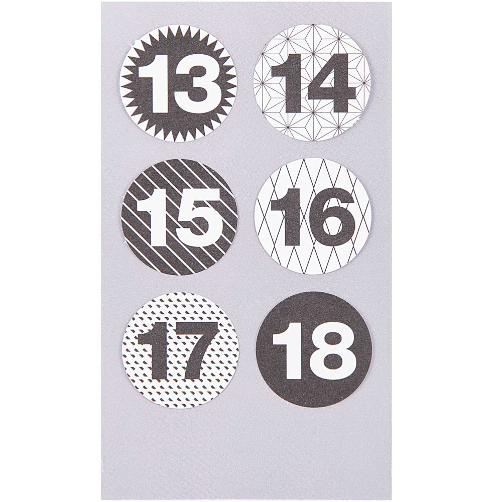 Stickers - Paper Poetry - advent calendar numbers, black and white, 24 pcs.