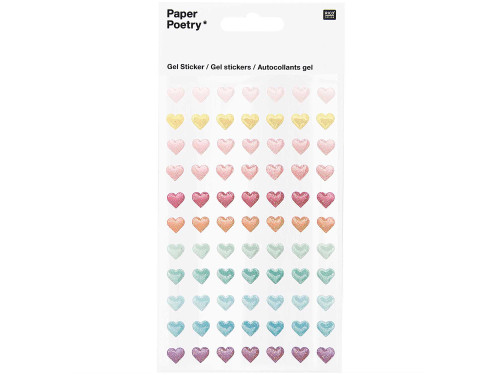 Gel stickers - Paper Poetry - Hearts, pastel, 77 pcs.