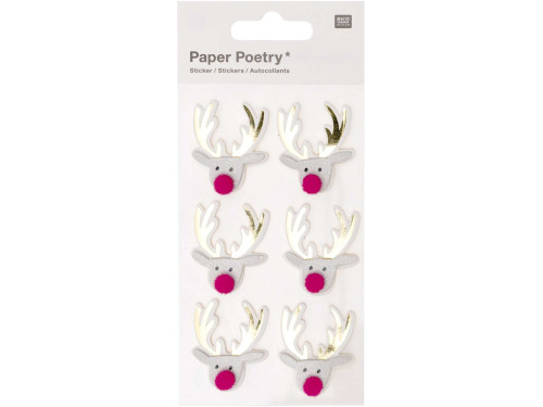 Naklejki świąteczne 3D - Paper Poetry - Renifery, 6 szt.