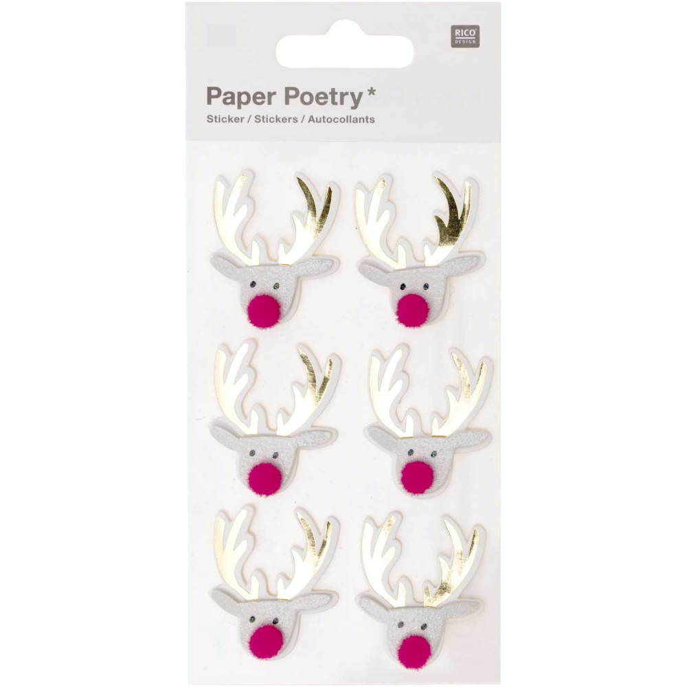 Christmas 3D stickers - Paper Poetry - Reindeers, 6 pcs.
