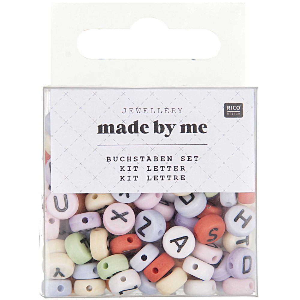 Round beads with letters - Rico Design - pastel, 165 pcs.