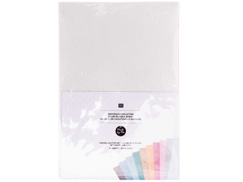 Glitter foam set 20 x 30 cm - Rico Design - pastel, 10 colors, 10 pcs.
