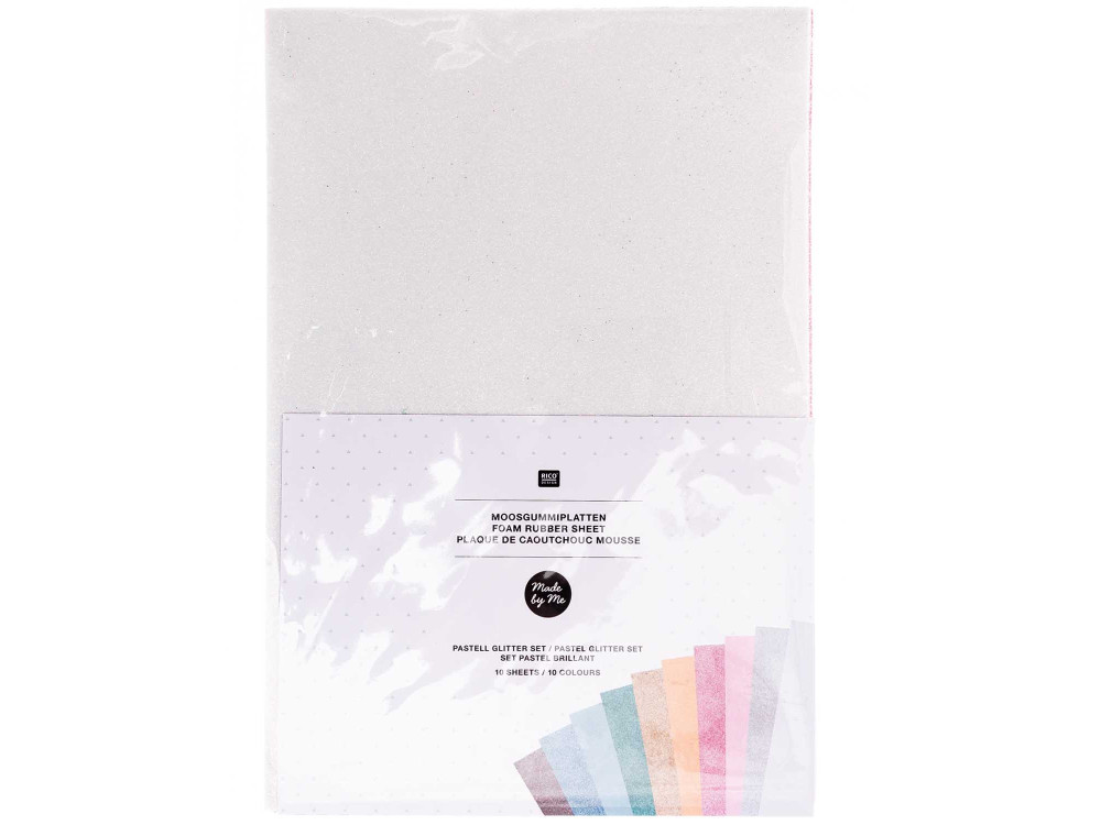 Glitter foam set 20 x 30 cm - Rico Design - pastel, 10 colors, 10 pcs.