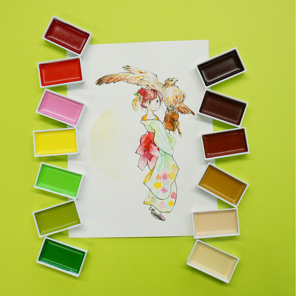 Zestaw farb akwarelowych Gansai Tambi - Kuretake - Set 2, 12 kolorów
