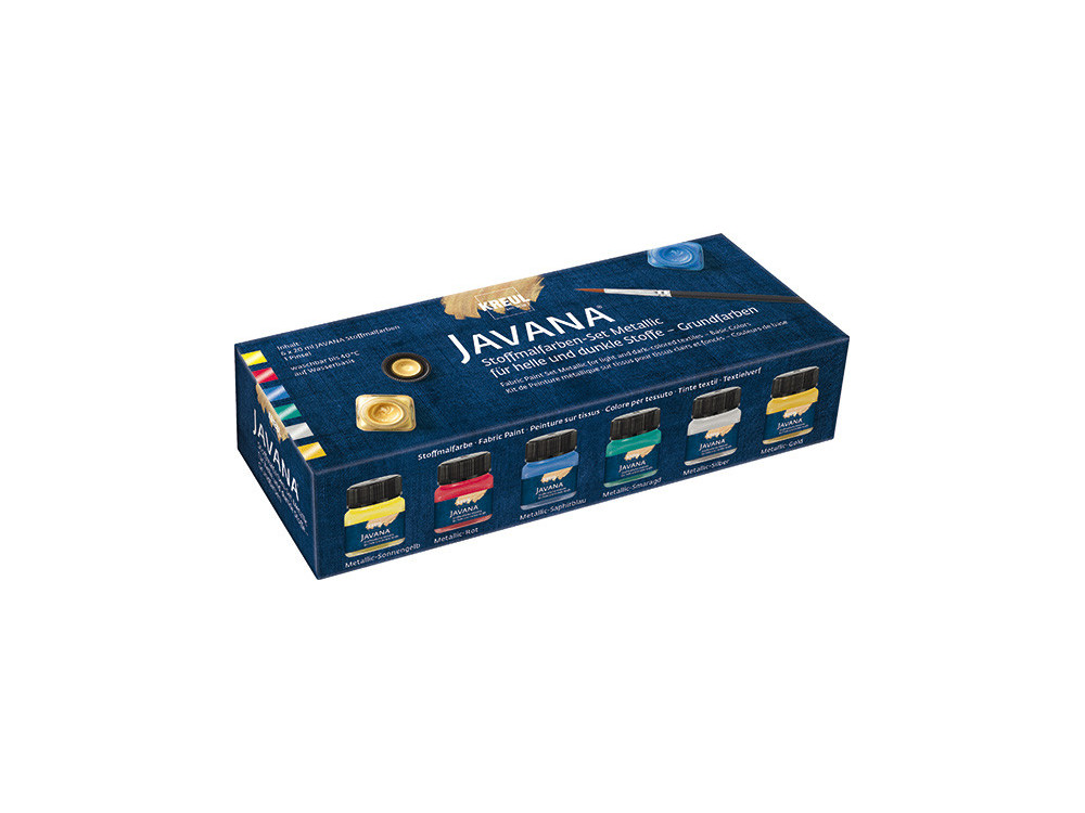 Zestaw farb do tkanin Javana - Kreul - Metallic Basic, 6 kolorów x 20 ml