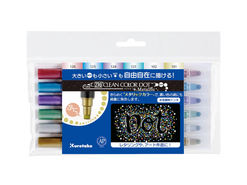 Zig Clean Color Dot double sided pen set - Kuretake - metallic, 6 pcs.