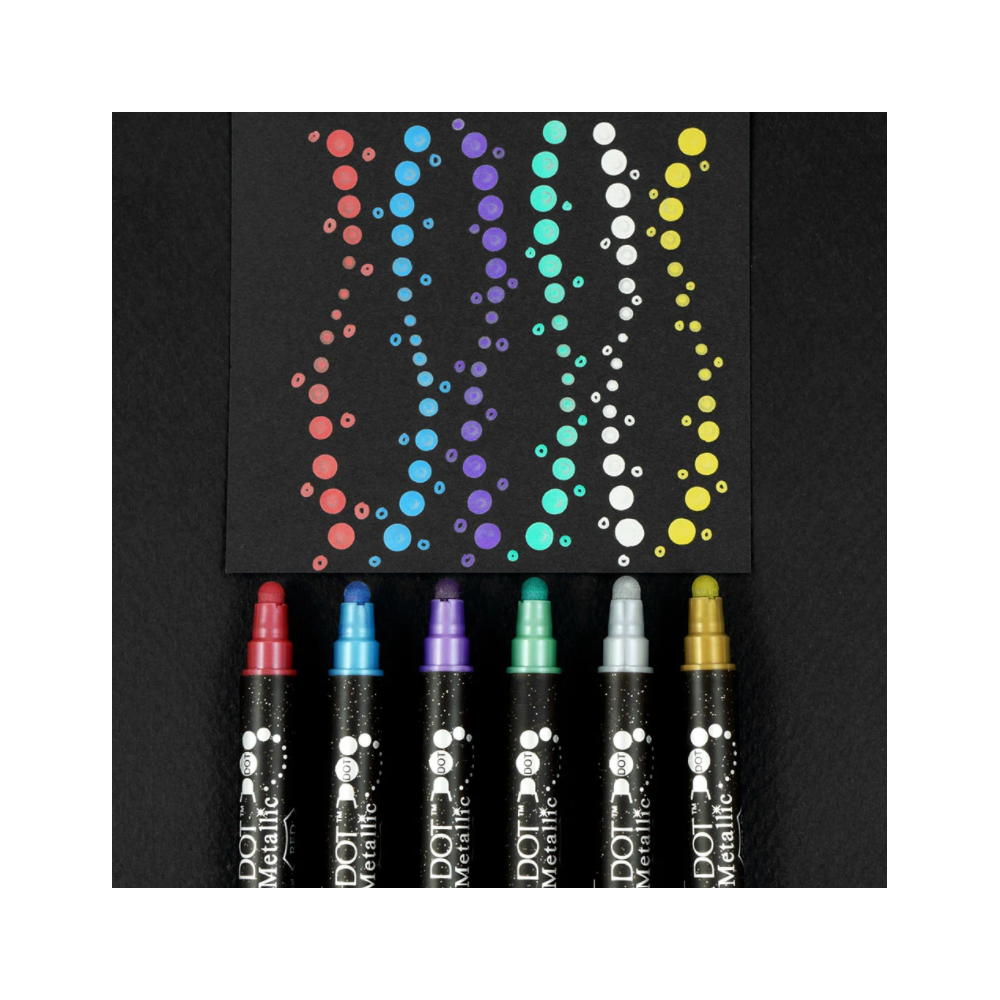 Zestaw dwustronnych pisaków Zig Clean Color Dot - Kuretake - metaliczne, 6 szt.