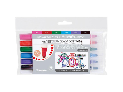 Zestaw dwustronnych pisaków Zig Clean Color Dot - Kuretake - 6 szt.