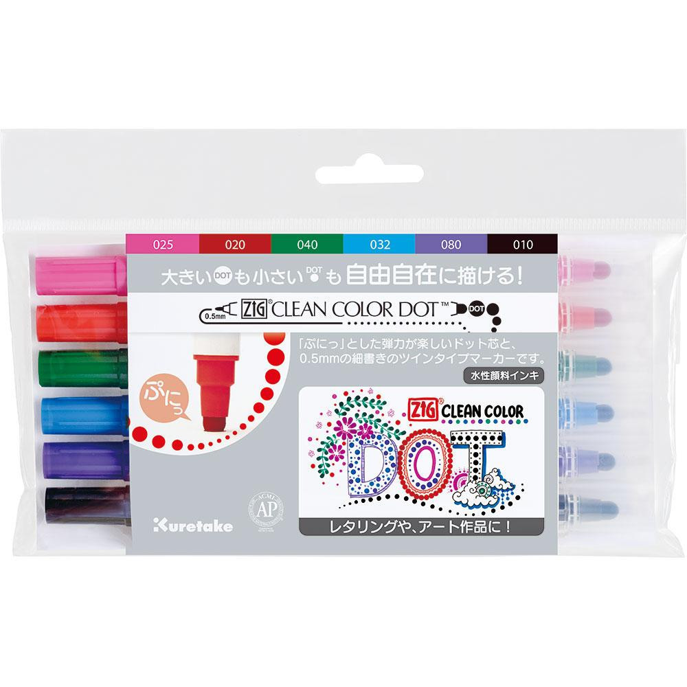Kuretake Zig Clean Color Dot Dual-Tip Markers 6/Pkg