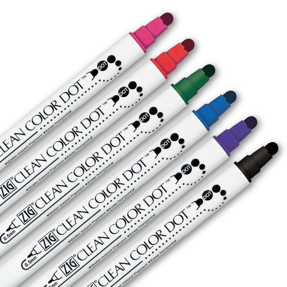 Zestaw dwustronnych pisaków Zig Clean Color Dot - Kuretake - 6 szt.