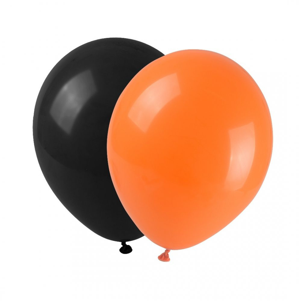 Balony na Halloween - czarne i pomarańczowe, 24 cm, 12 szt.