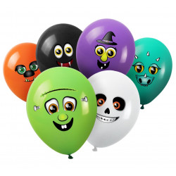 Halloween Monster balloons DIY with stickers - 28 cm, 6 pcs.