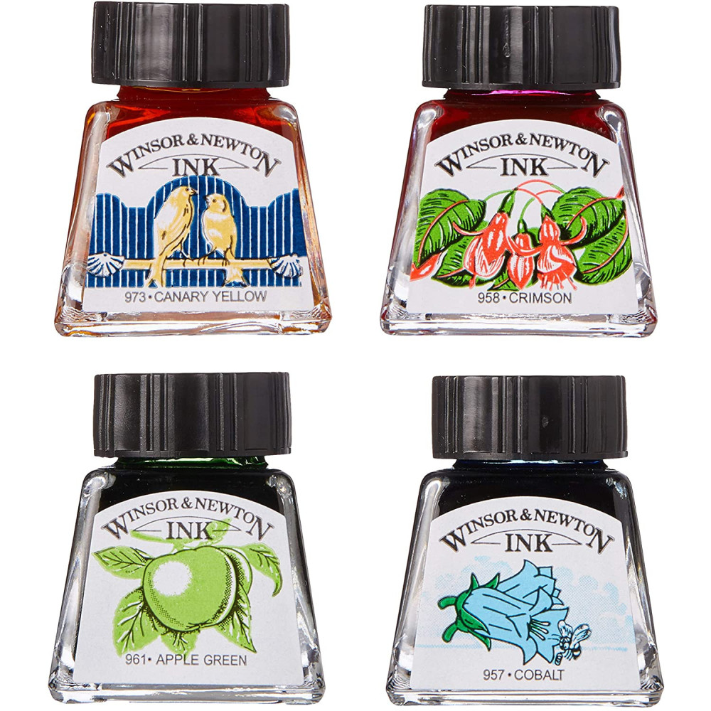 Drawing ink set - Winsor&Newton - vibrant colors, 4 pcs.