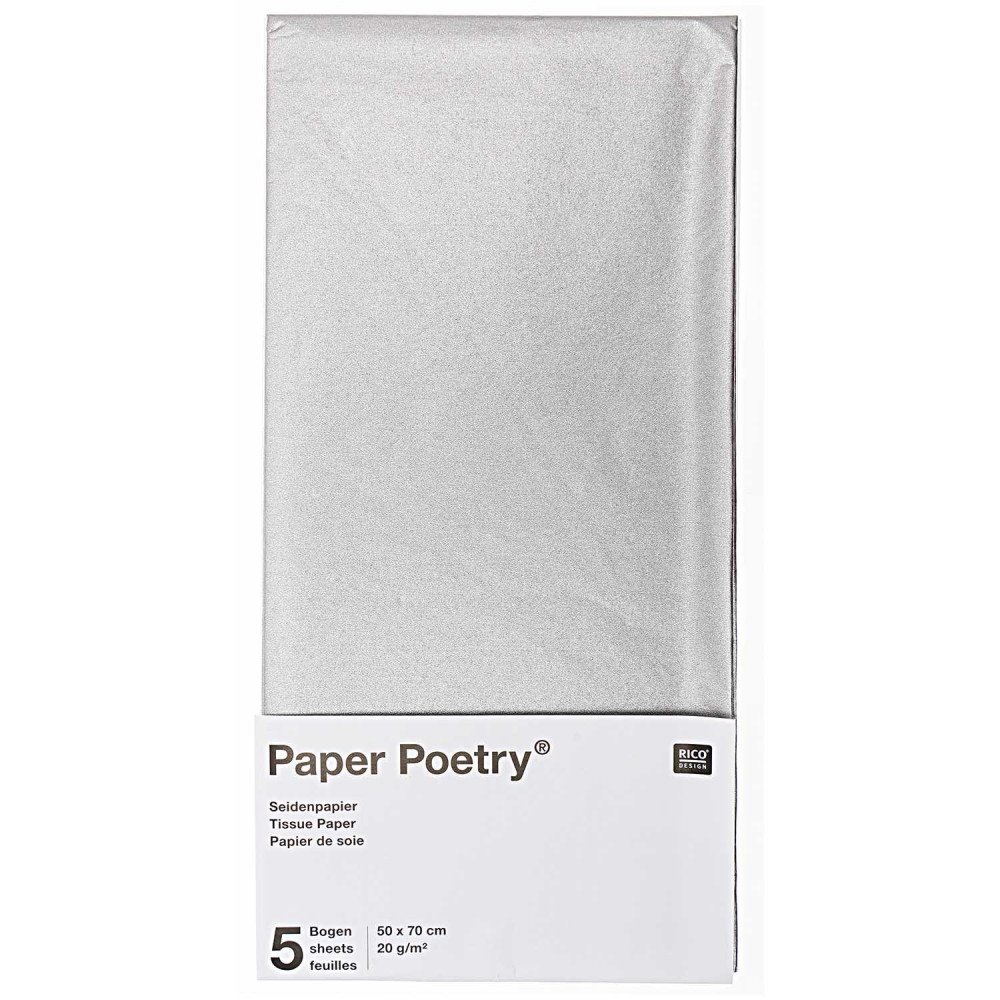 Gift wrapping tissue paper - Paper Poetry - silver, 5 pcs.