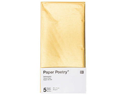 Bibuła gładka do pakowania prezentów - Paper Poetry - złota, 5 szt.