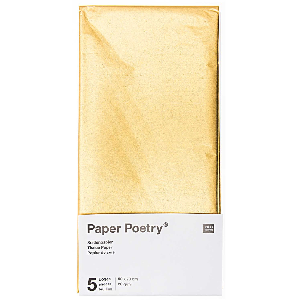 Bibuła gładka do pakowania prezentów - Paper Poetry - złota, 5 szt.