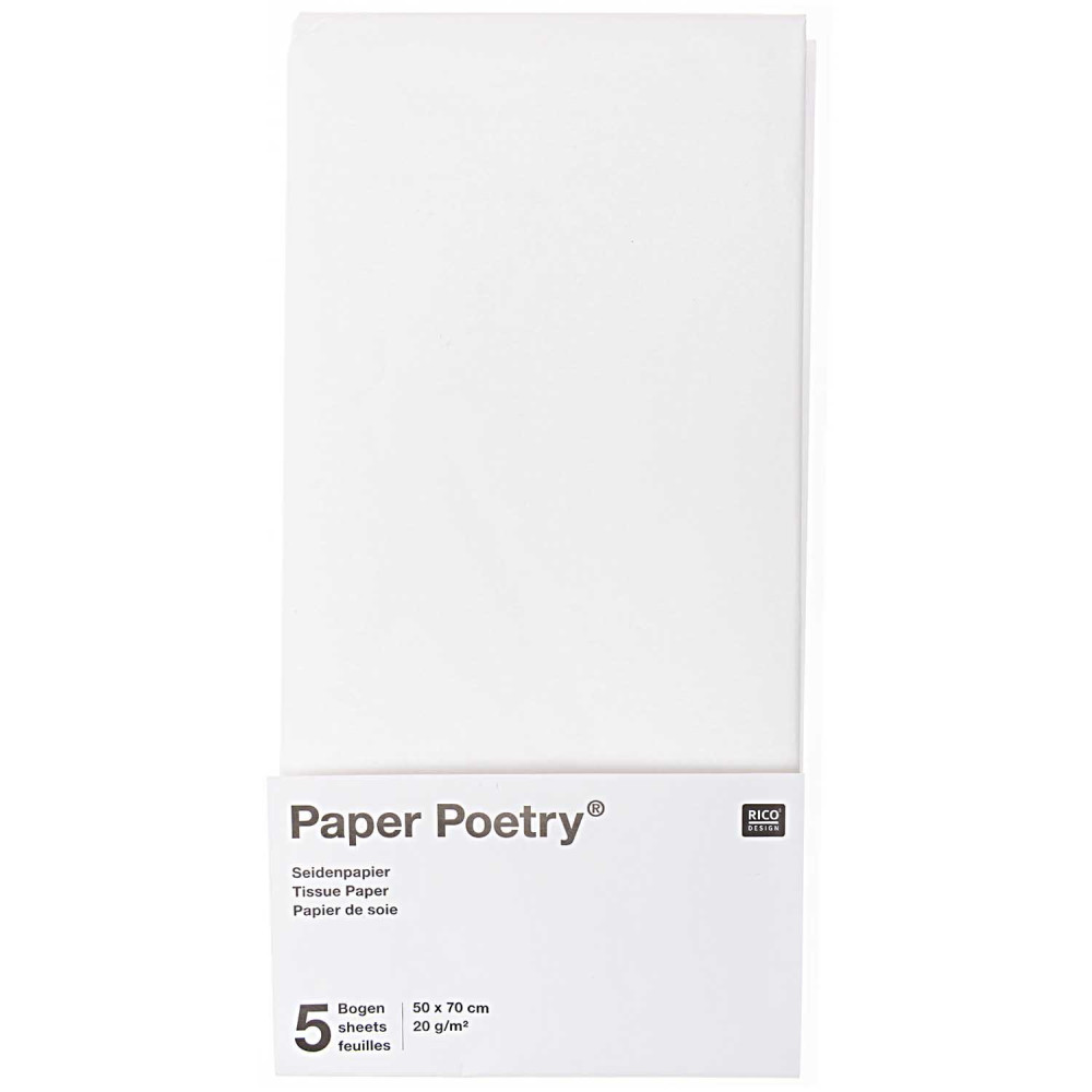 Bibuła gładka do pakowania prezentów - Paper Poetry - biała, 5 szt.