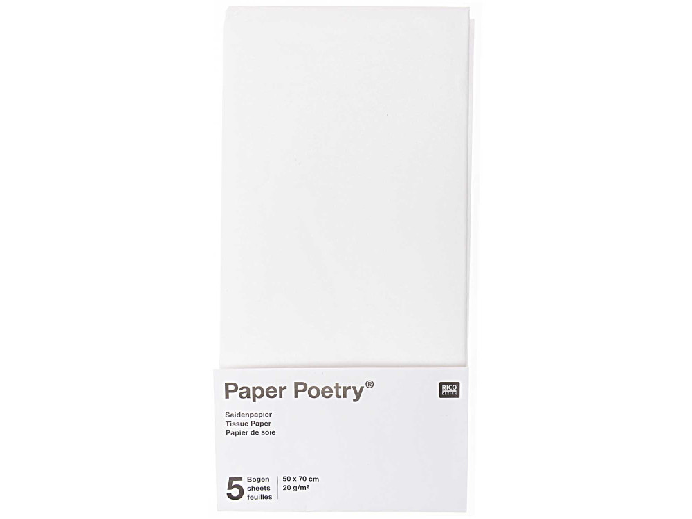 Bibuła gładka do pakowania prezentów - Paper Poetry - biała, 5 szt.