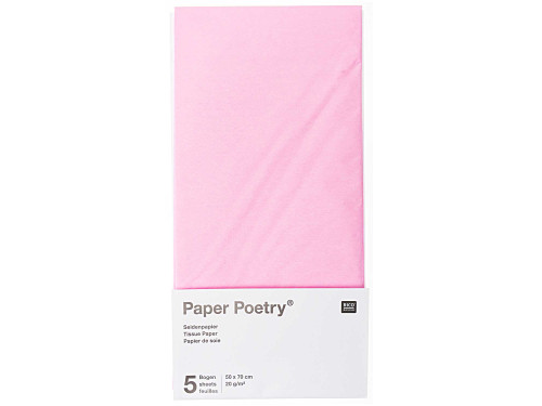Bibuła gładka do pakowania prezentów - Paper Poetry - różowa, 5 szt.