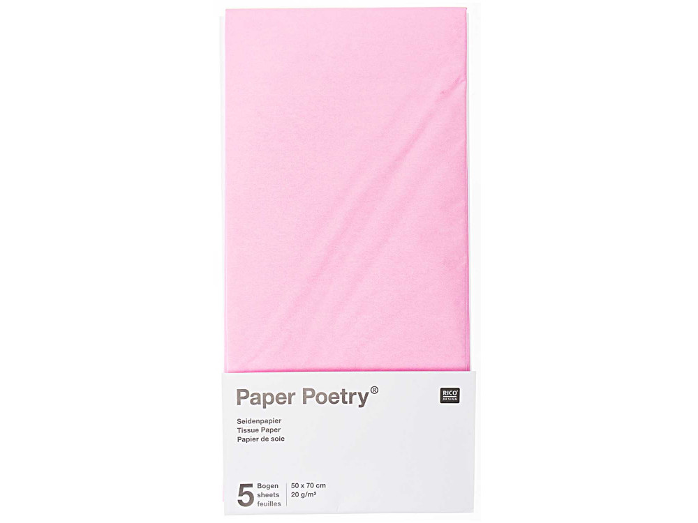 Bibuła gładka do pakowania prezentów - Paper Poetry - różowa, 5 szt.