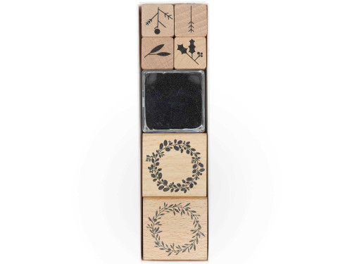 Wooden stamp set - Rico Design - Xmas, wreaths, 6 pcs.