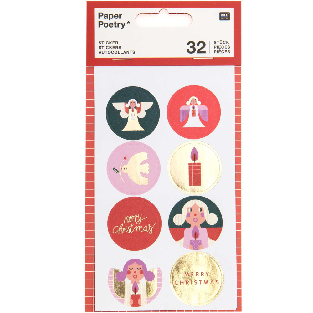 Christmas round stickers - Paper Poetry - Xmas, 32 pcs.