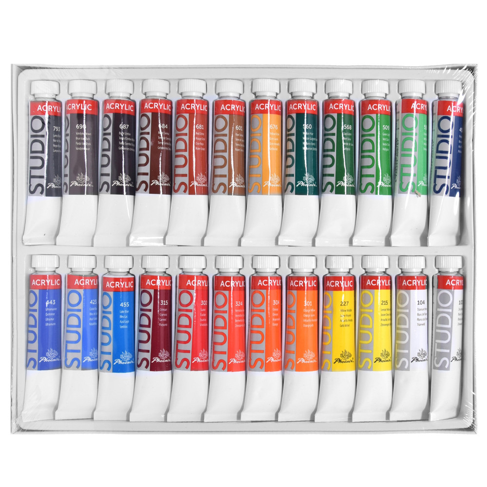 Set of acrylic paints in tubes - Phoenix - 24 colors x 12 ml