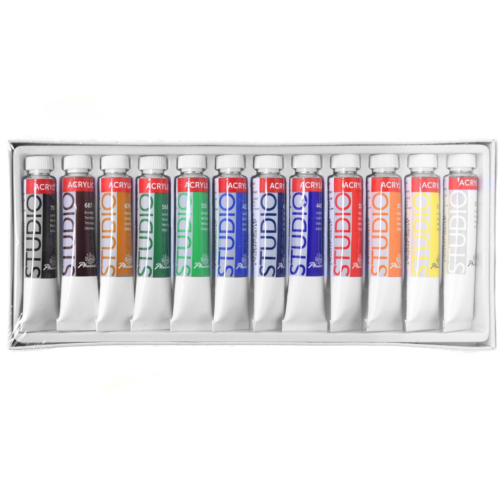 Zestaw farb akrylowych w tubkach - Phoenix - 12 kolorów x 12 ml