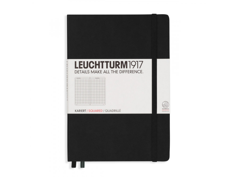 Notatnik - Leuchtturm1917 - w kratkę, czarny, twarda okładka, A5