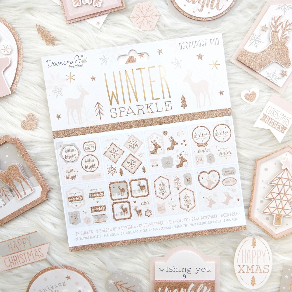 Zestaw papierów do decoupage 20,3 x 20,3 cm - Dovecraft - Winter Sparkle